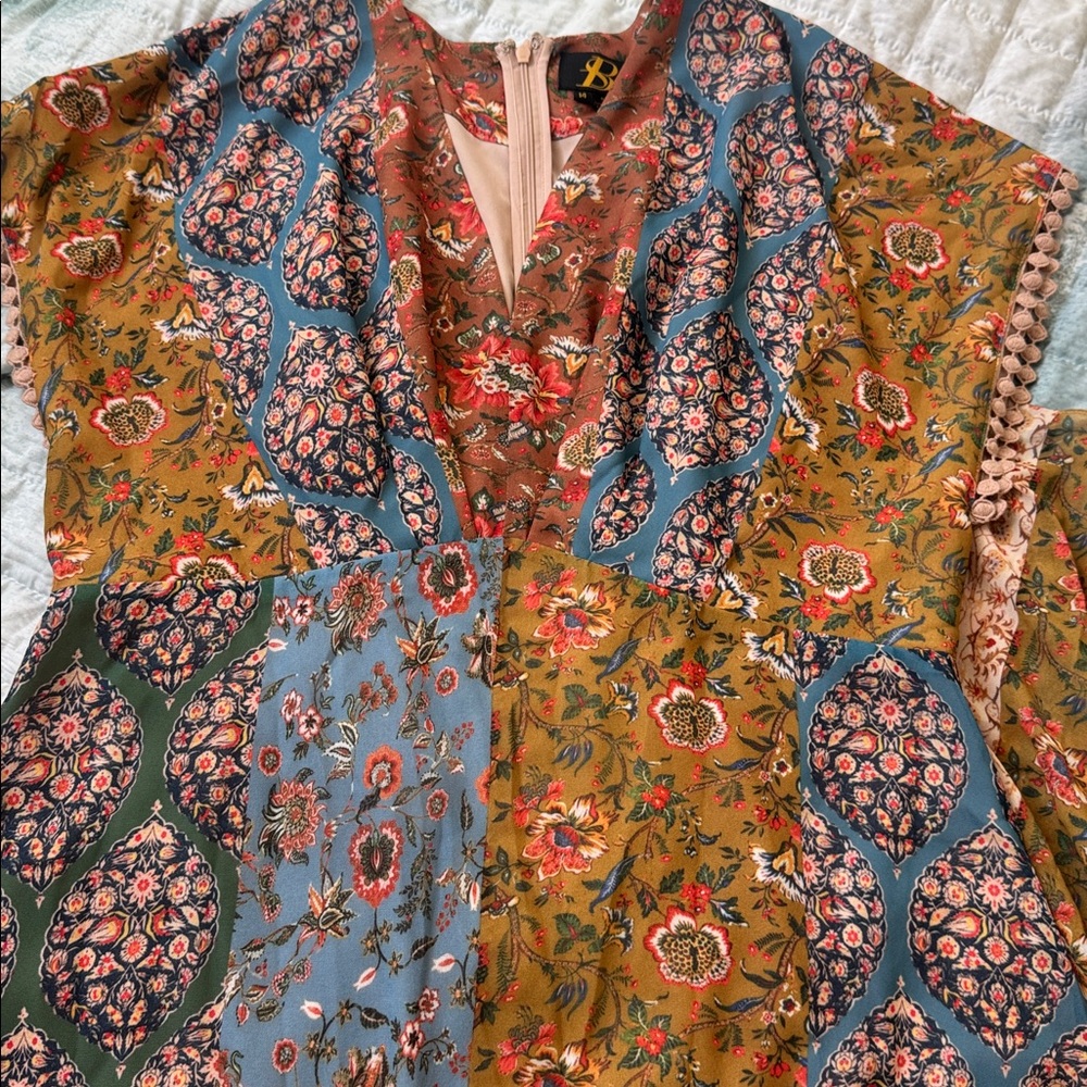 Anthropologie Blue and Brown Floral Maxi Dress